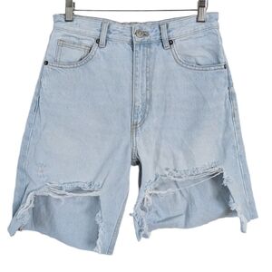 Zara custom made Ripped Denim Bermuda Shorts light blue wash size 6 A10
